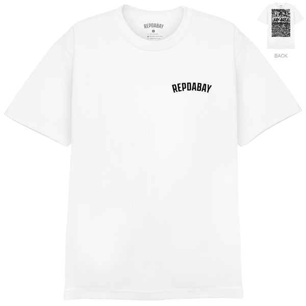 REPDABAY pocket logo - The Bay Area 2025 on back - White Tee